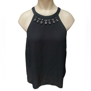 1 State Black Chiffon Beaded Halter Tank Top Blouse Size M